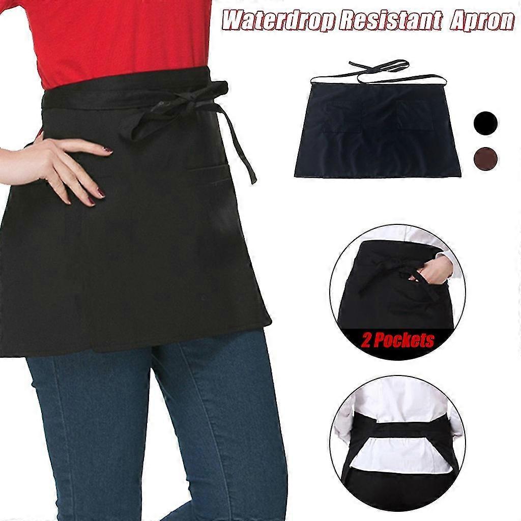 2 Pockets Half-length Apron Chef Waiter Work Half-waist Waterproof Prep Container Kitchen Utensils Set