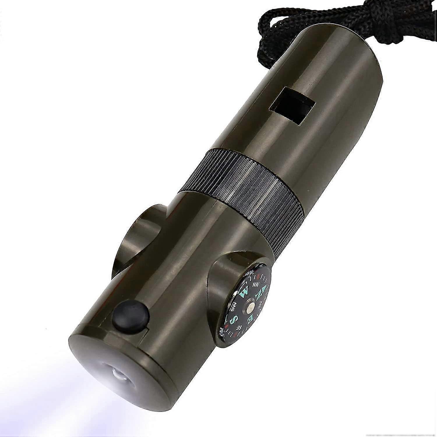 2pcs 7 In 1 Multifunctional Survival Whistle With Led Light, Compass, Thermometer, Magnifying Glass