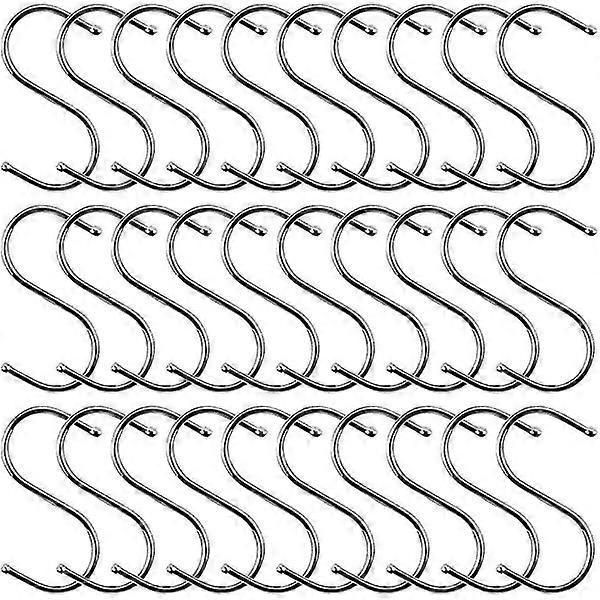 30 S-shaped hooks in stainless steel, 9.5 cm