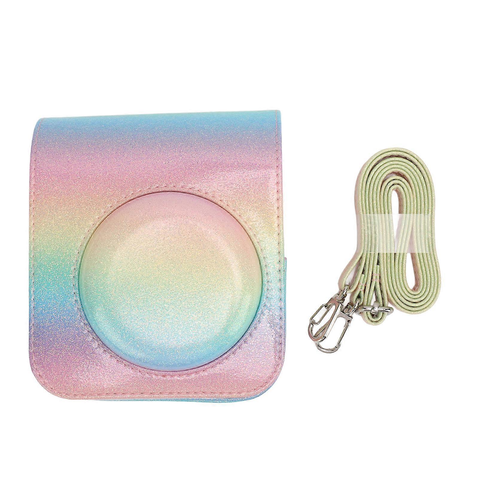 Instant Camera Case Rainproof Scratch Proof PU Leather Camera Protective Bag with Shoulder Strap for Mini 12 Rainbow