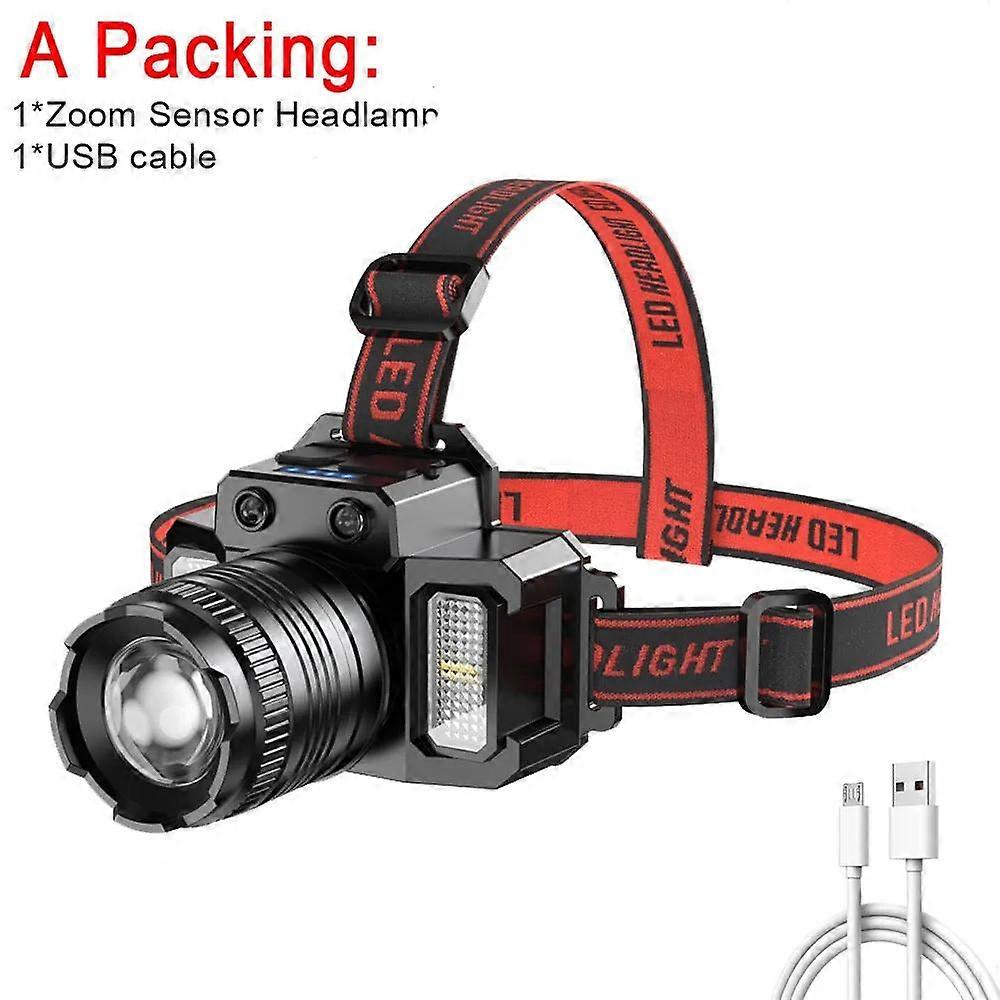 LED Sensor Headlamp Camping Fishing Search Light T51 Zoomable Super Bright Head Lamp Flashlight Rechargeable Front Lanterns Headlights 5 Styles