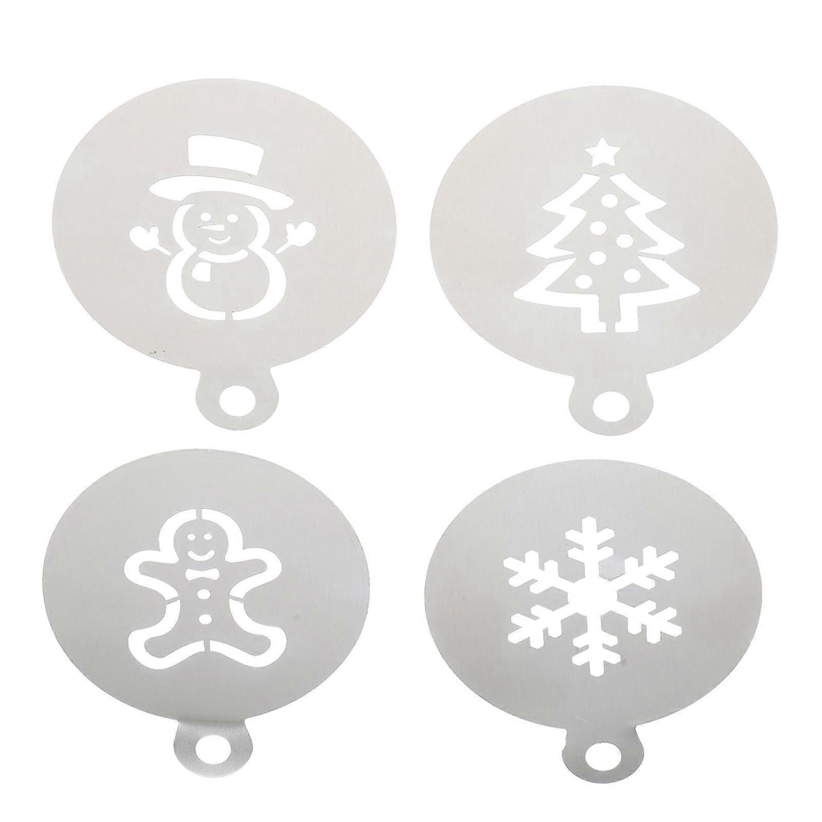 4 Pcs Adorable Cake Decorating Stencils Creative Coffee Art Stencils for Baking (Silver)