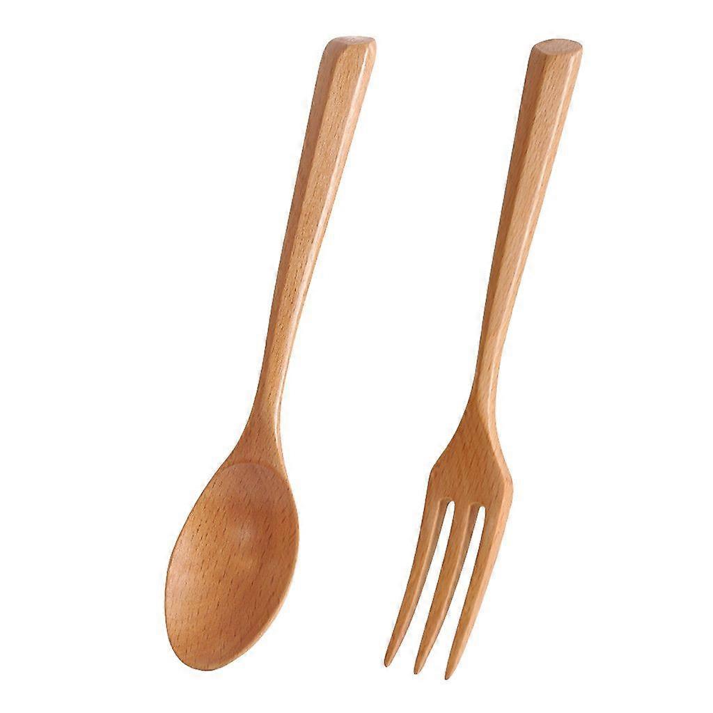 Portable Wooden Reusable Fork Spoon Flatware Tableware Set Natural Solid Color