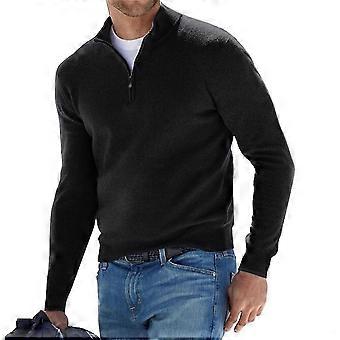 Men Zip Neck Solid Tops Slim Fit Long Sleeve Pullover Tops