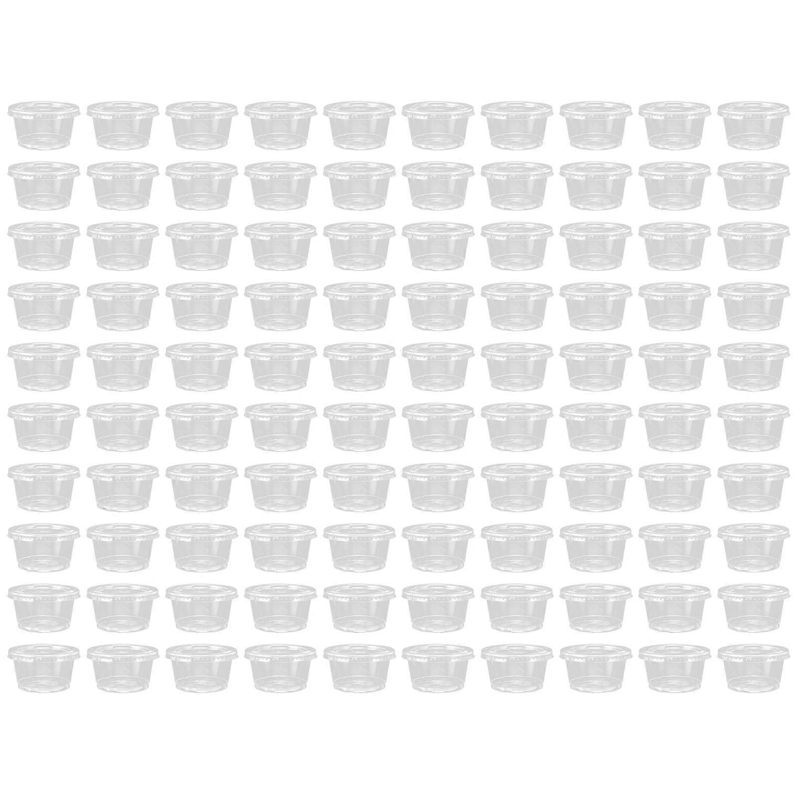 100 Sets Plastic Portion Cups with Lids Transparent Disposable Condiment Container 4oz