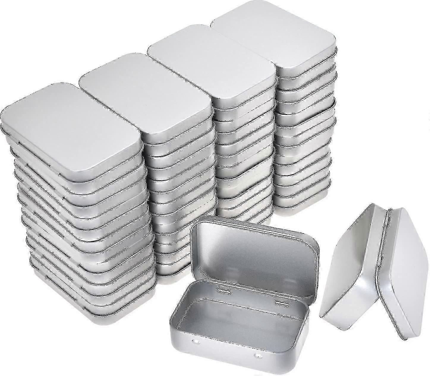 Metal Rectangular Empty Hinged Tins - 30 Pack Silver Mini Portable Box Containers Small Storage Kit Home Organizer