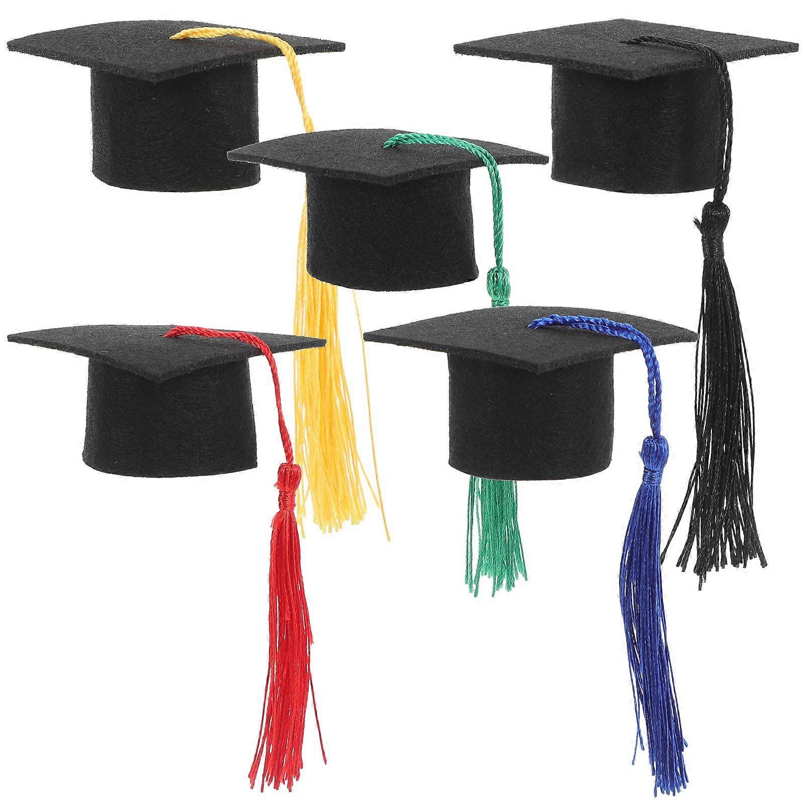 5 יח 'מיני סיום בקבוק יין דקורטיבי ציצית מפוארת ד"ר בוגר תואר ראשון כובע לקישוט בקבוק יין (אדום / שחור / ירוק / צהוב / כחול כהה)