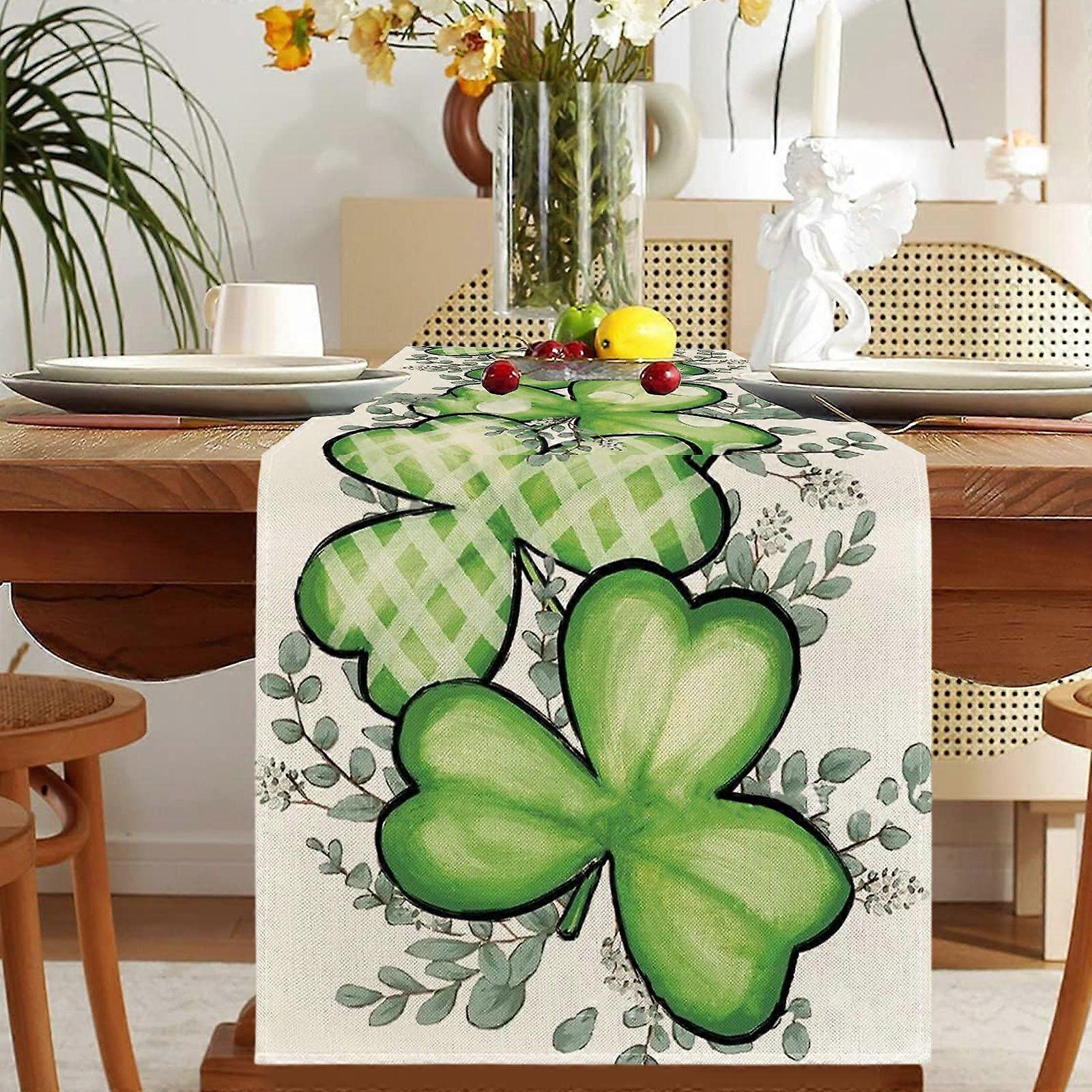 St. Patrick's Day Table Flag Irish Green Clovers Pattern Heat Insulating And Prevention Of Pollution Linen Tablecloth Home Decoration Flye255232