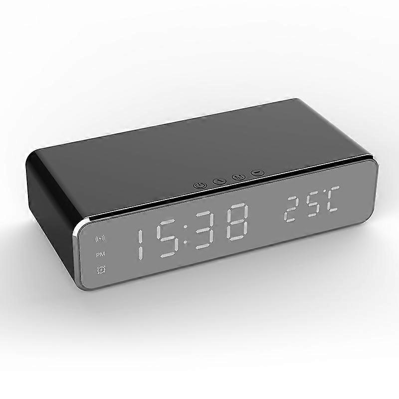 Digital Alarm Clock Wireless Charger Dock Mirror Face Clock With Thermometer