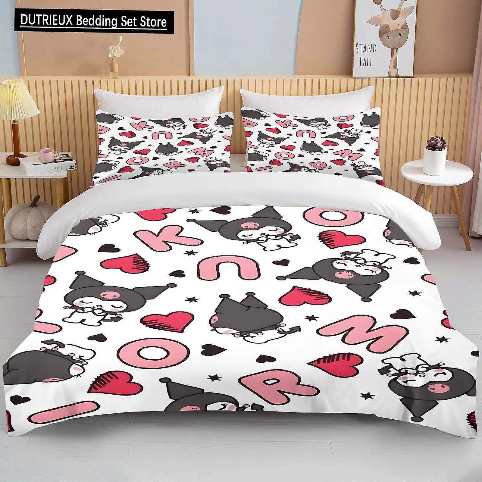 v693 Lakan Storlekar Kawaii Tryckt Sängkläder Set Tecknad Anime Påslakan Täcke Örngott Pojkar Flickor Barn Vuxna King 3-delat sängkläder set