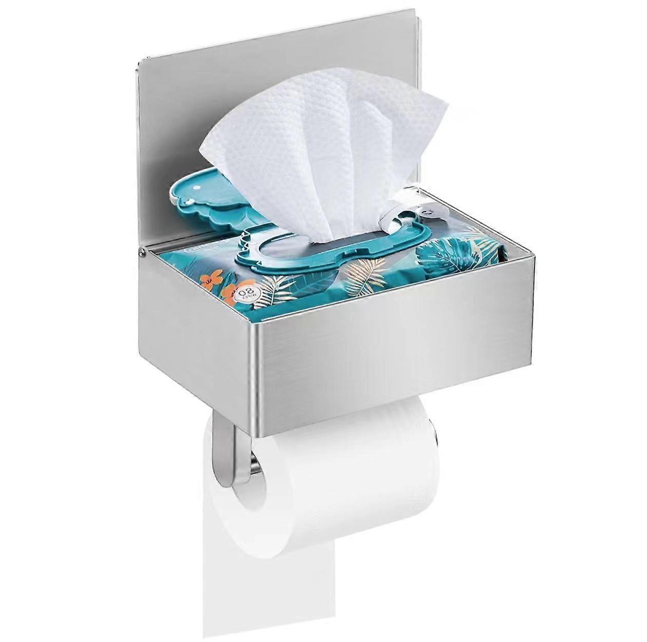 White Stainless Steel Toilet Paper Holder and Paper Towel Holder, No Drill Wall Mount, Easy Installation, Modern Design