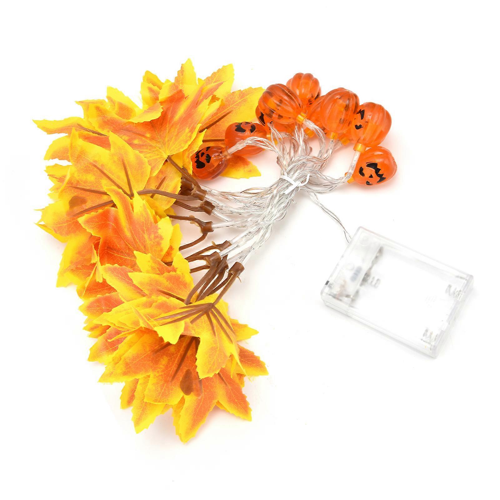20LED LED String Light with Yellow Maple Leaves and Pumpkin Grimace Design, Ambient Light for Halloween