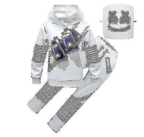 Conjunto de Roupas de Tops com Capuz e Calças Soltas Estampadas para Crianças do Festival de Música Dj Marshmello com Acessórios para a Cabeça Tamanho