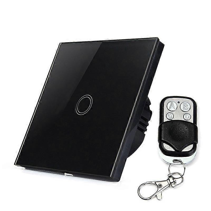86mm 1 Gang Tempered Glass Panel Wall Switch Smart Home Light Touch Switch with RF433 Remote Controller, AC 110V-240V