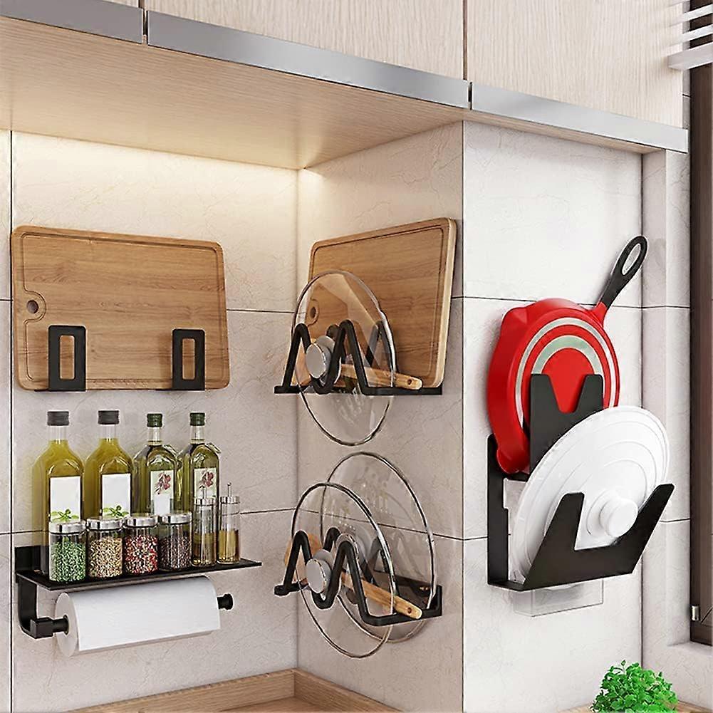 Wall Mounted Double Layer M Type Cutting Board Rack Multifunctional Kitchenware Rack (Black)