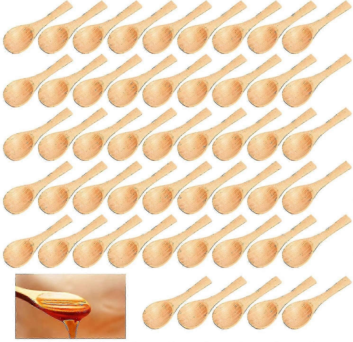 50 יח' כפות עץ קטנות, כפות עץ מיני, כף ריבה טבעית של דבש עץ, כף עץ תבלינים, המשמשת לעונה מלח מטבח ספו