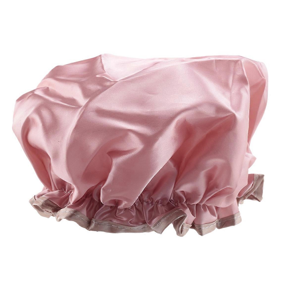 Double-Layer Shower Cap Women's Waterproof Bathing Headgear Champagne