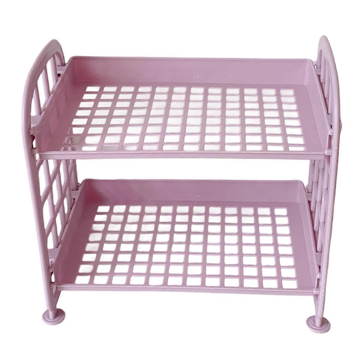 Light Purple 2 Layer Desktop Shelf Side Guardrail Design Foldable Double Layer Stacking Cosmetic Stationery Storage Holder