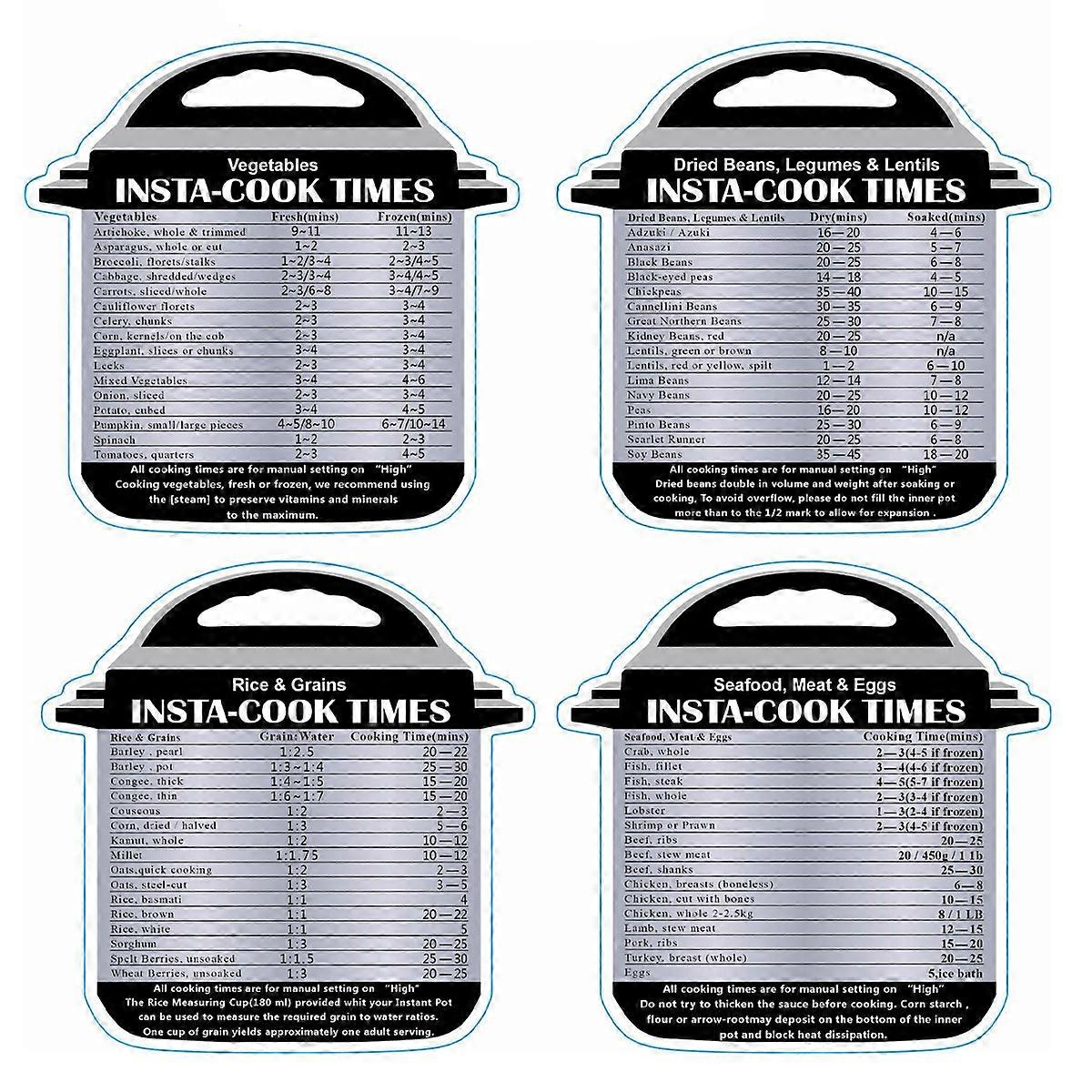 4 pcs / set Magnetic Cooking Time Tables for Pressure Cooker Instant Pot
