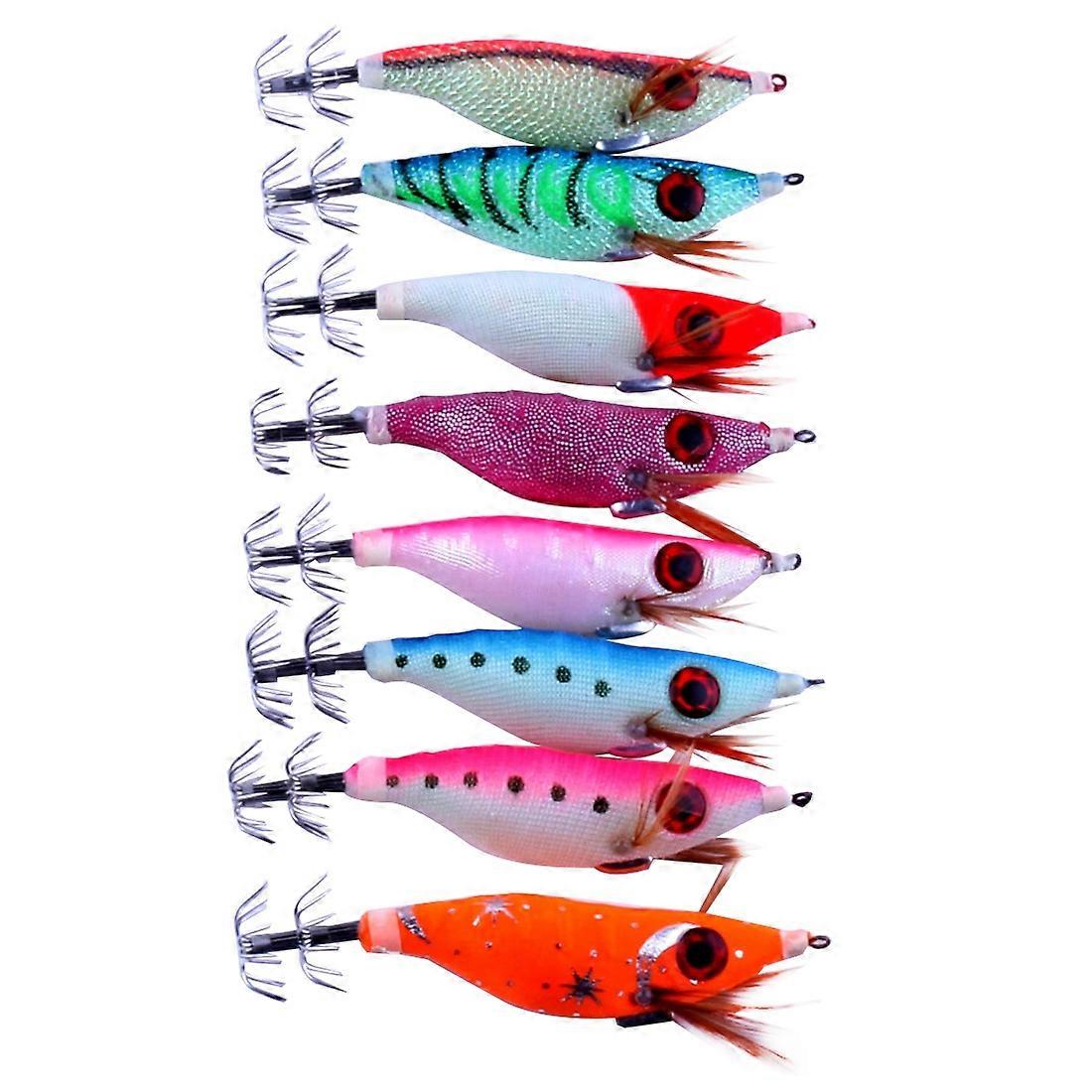 HENGJIA HENG JIA SJ011 8 in 1 10cm Nachtleuchtende Kunststoff Hartköder Tintenfisch Angelköder Set Angelgerät Köder, zufällige Farbe Lieferung