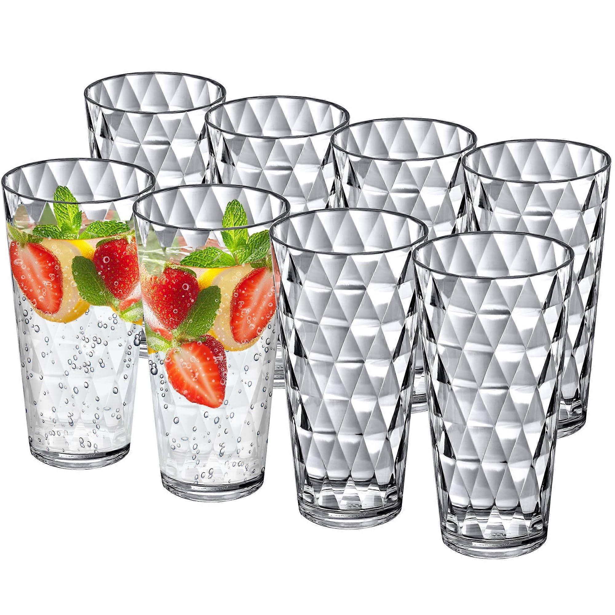 8 Set All-Clear Reusable Acrylic Plastic Tumblers Stackable BPA-Free Shatter-Proof Dishwasher-Safe for Drinking 20-Ounce