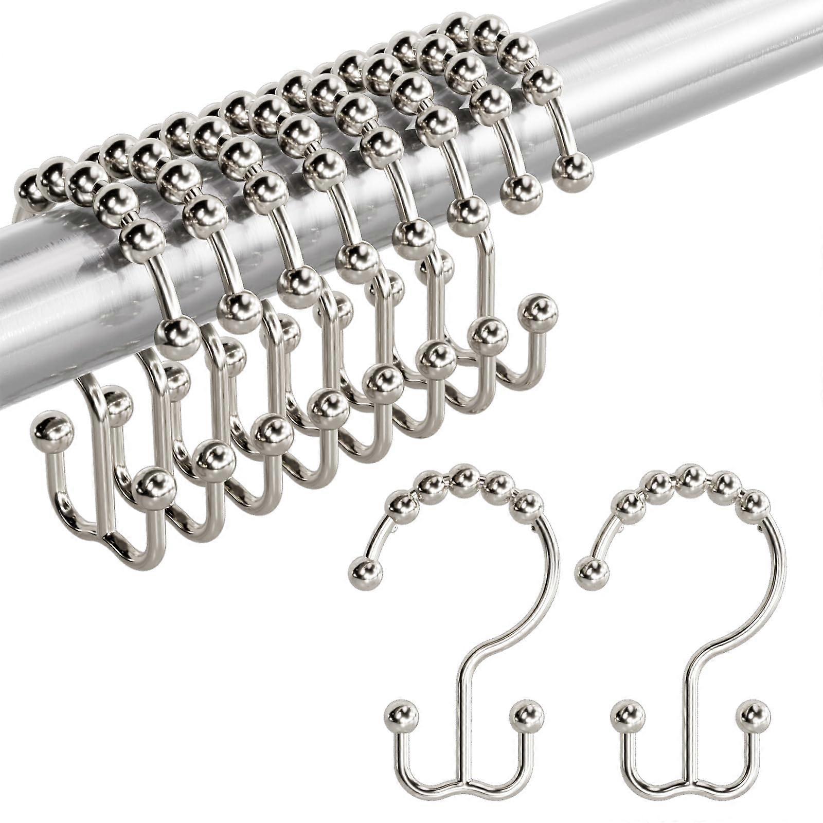 12 PCS Rust-Resistant Metal Double Shower Curtain Hooks for Bathroom Shower Curtain Rod