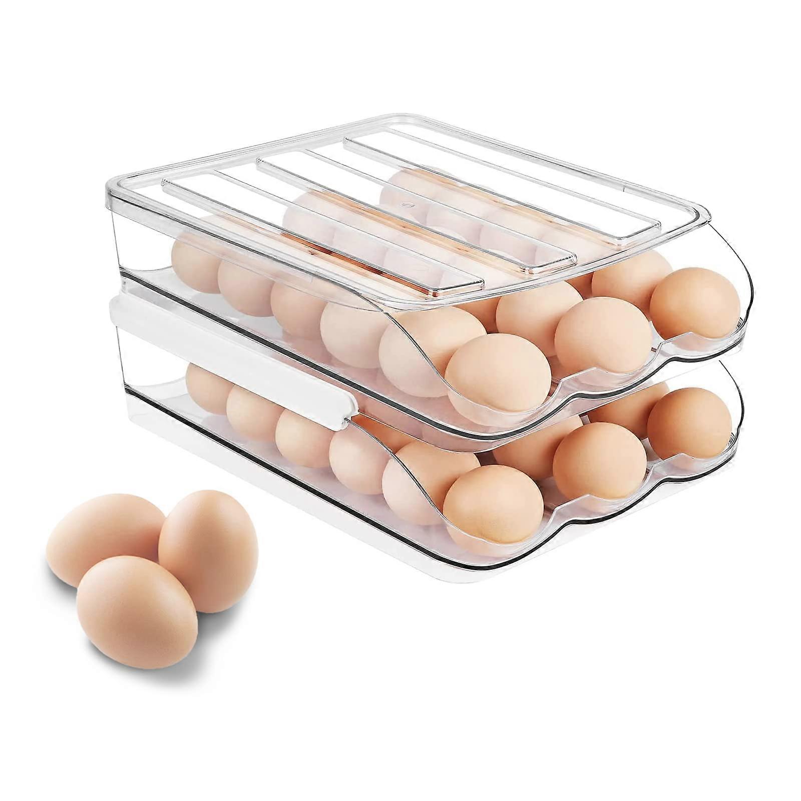 Egg Holder For Refrigerator Rolling Egg Container Stackable Auto-Fill Egg Organizer Tray