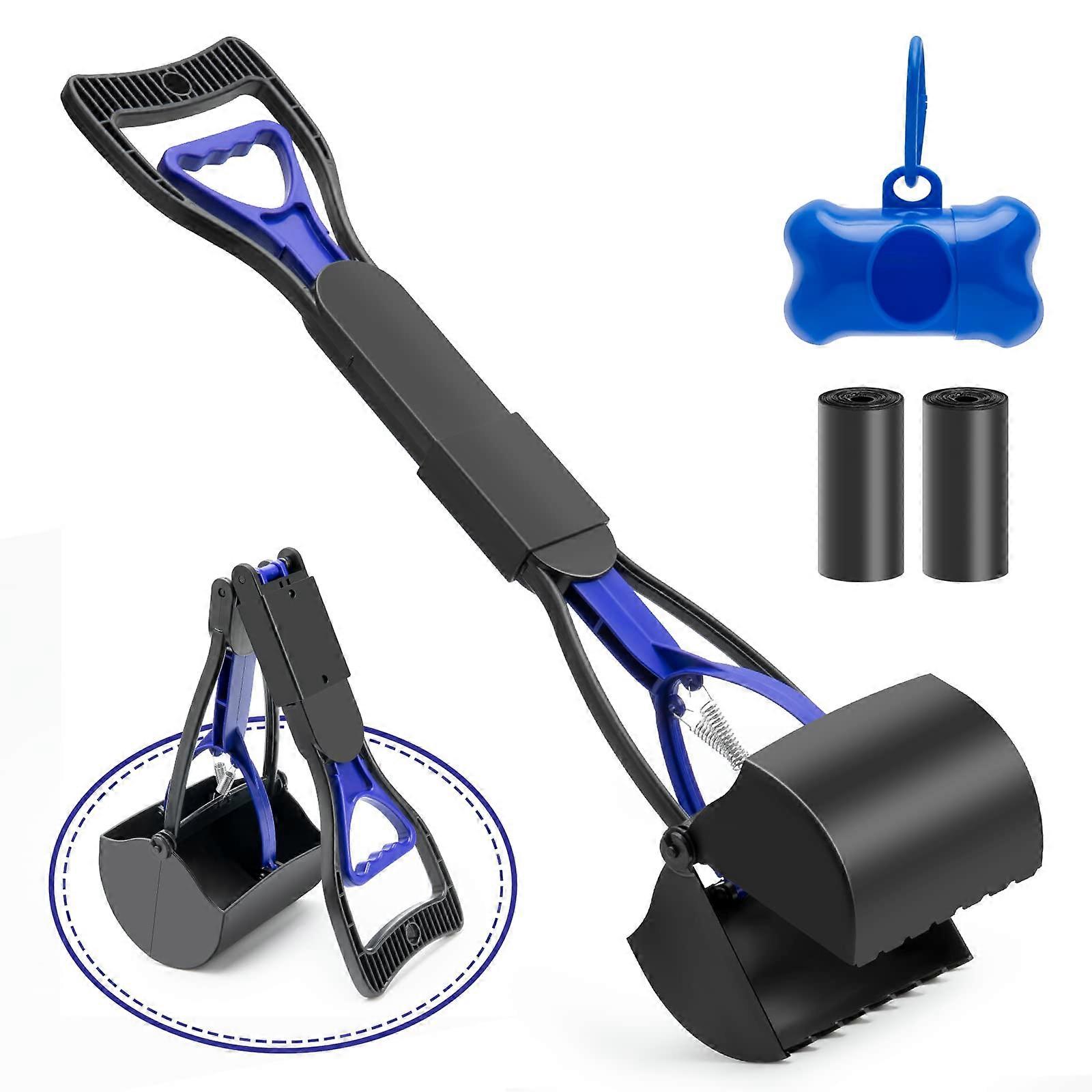 80cm pet pooper scooper for dogs and cats with high -strength high material -strength and durable bow with easy grass and gravel collection (blue)