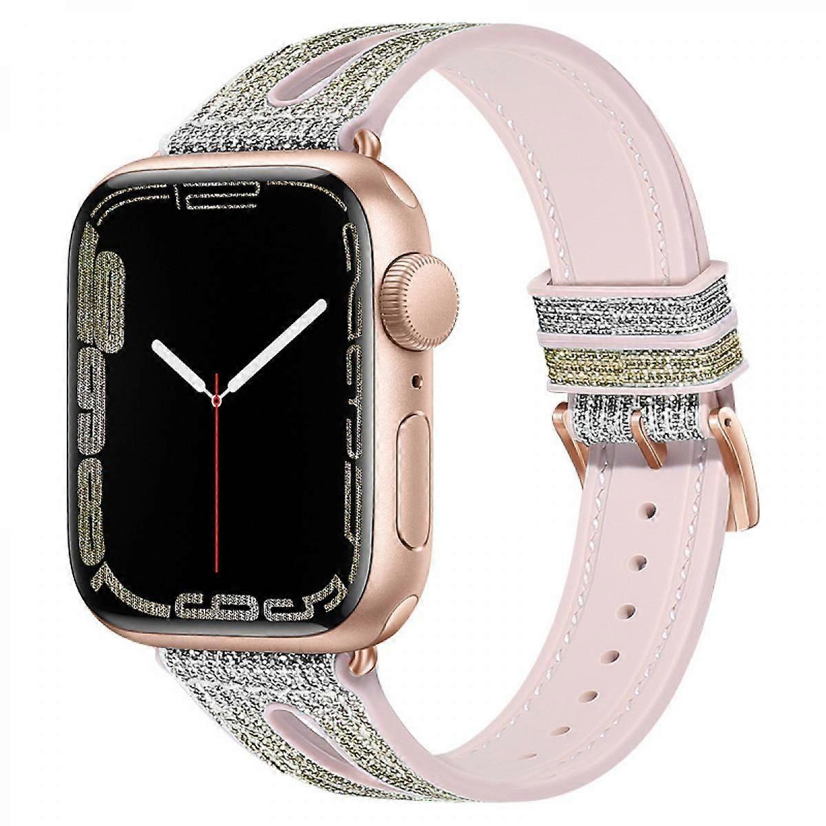 حزام حالة بلينغ متوافق مع Apple Watch 38/40 / 41mm سيليكون لامع سيليكون حزام iWatch Series 8 7 6 5 4 3 2 1 SE