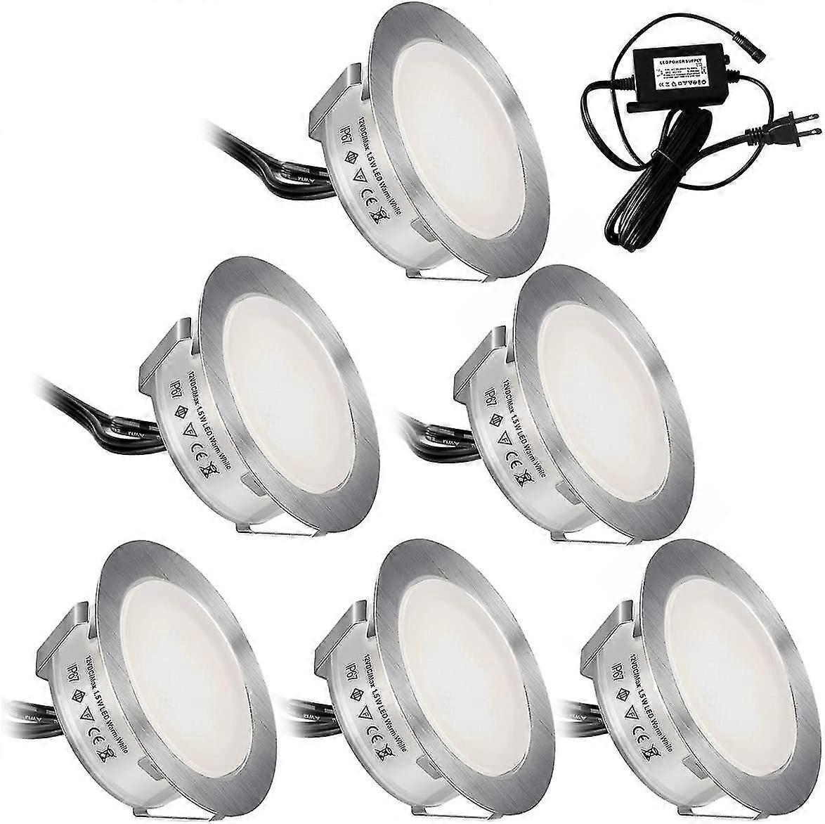 Deck Light Ip67 Corridor Light Plafonnier en acier inoxydable Jardin Rond Jardin Lumière De Jardin Blanc Froid 6pcs