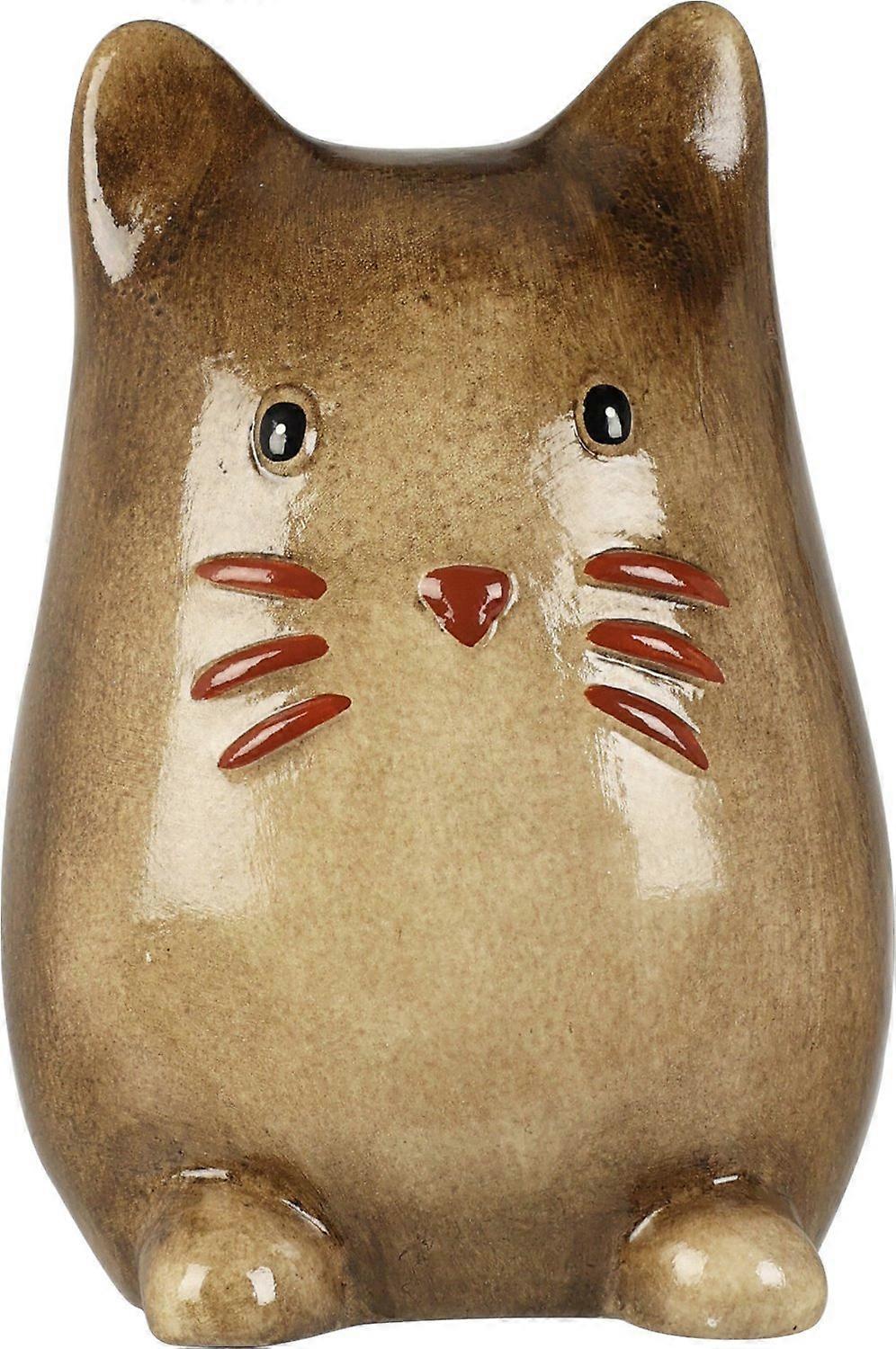 Katt Porslin Vit Brun Beige 13 cm
