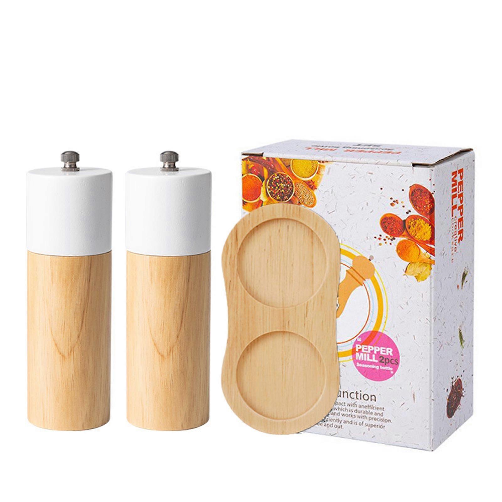 Manual Wood Grinder Adjustable Coarseness Salt and Peppers Mill for Cooking Enthusiasts Spices Grinder with Nonslip Base  White