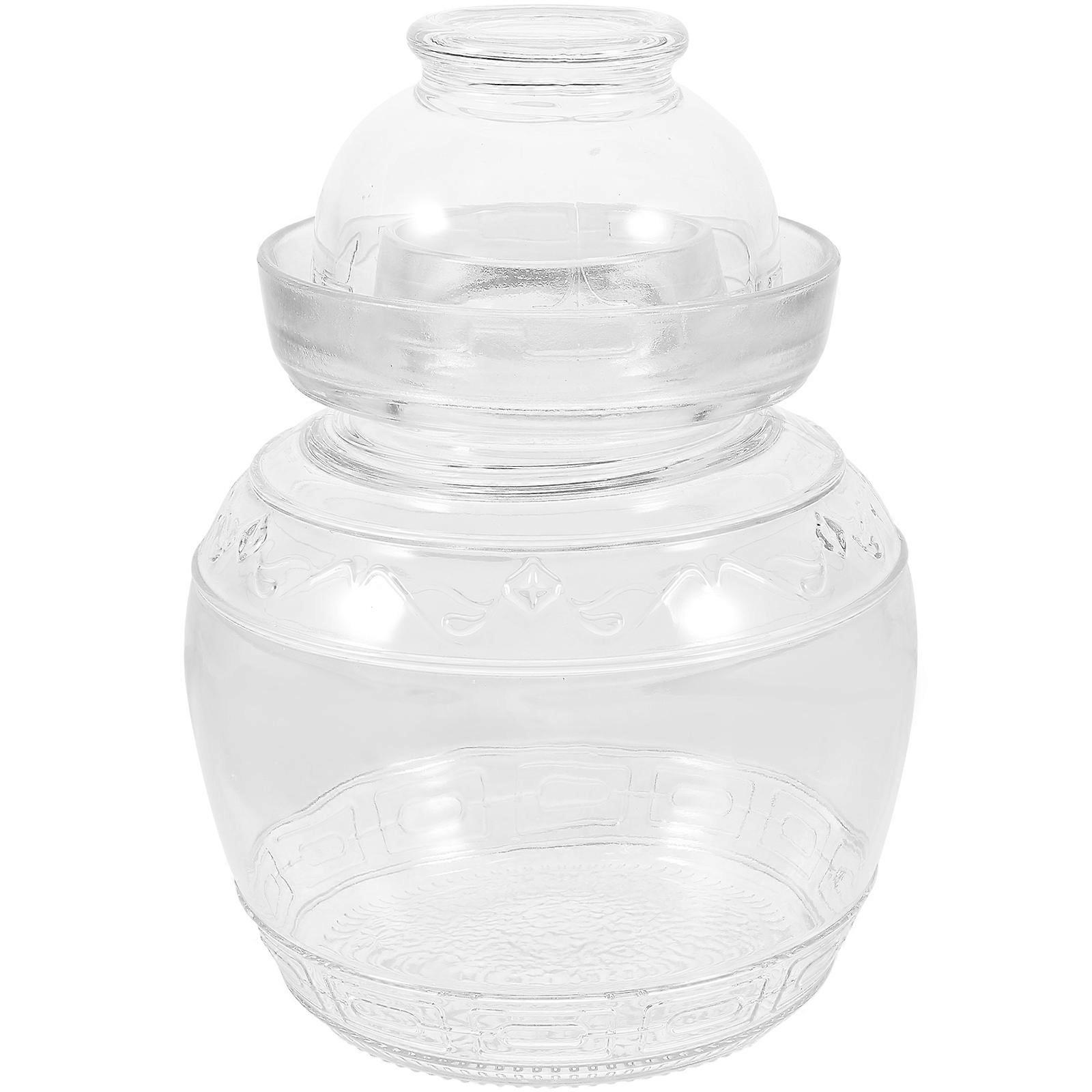 Airtight Transparent Glass Pickle Jar for Kitchen Storage – Water Sealed Fermentation Canister with Smooth Surface for Easy Cleaning and Vegetable