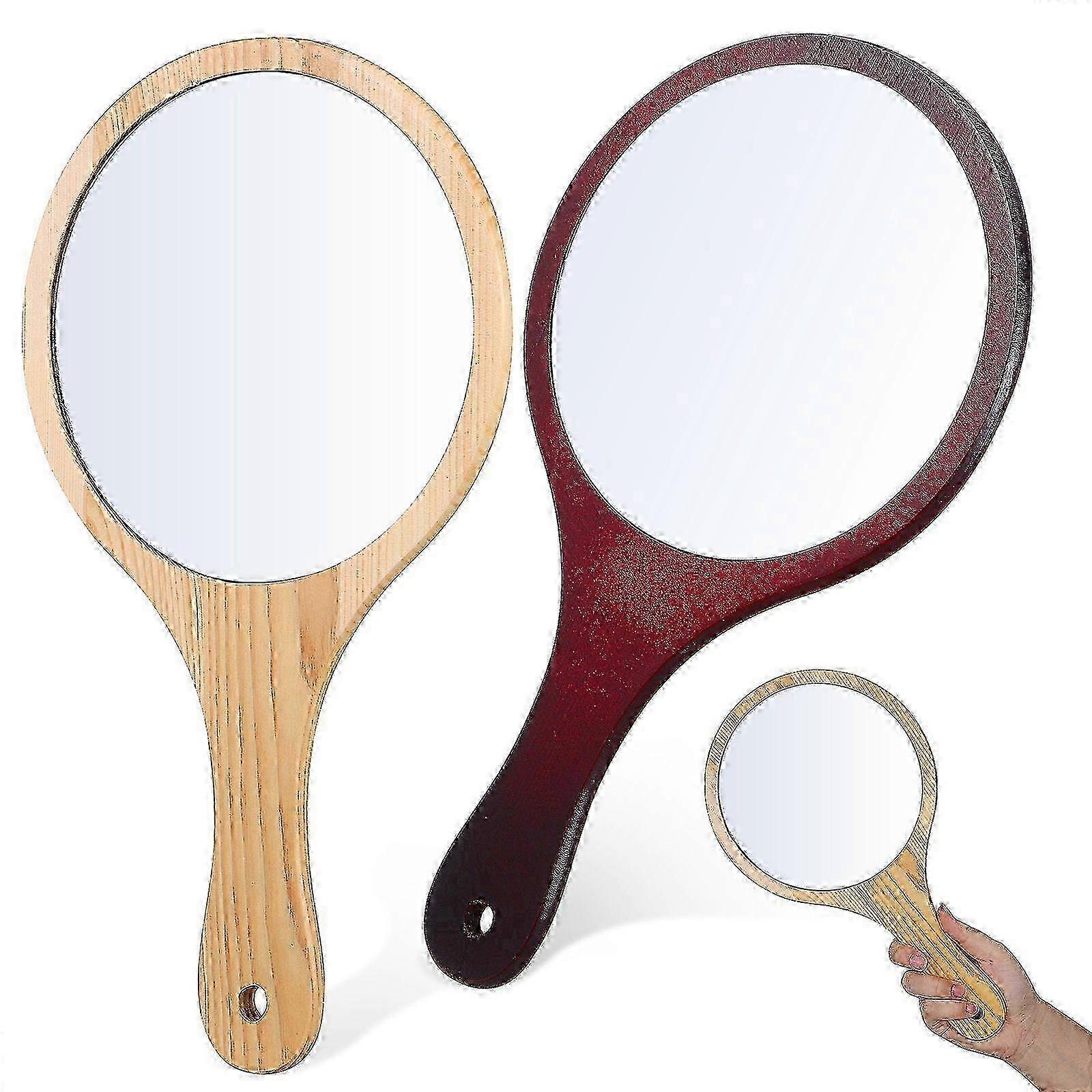 2025 Portable Makeup Mirror 2pcs Handheld Wood Large