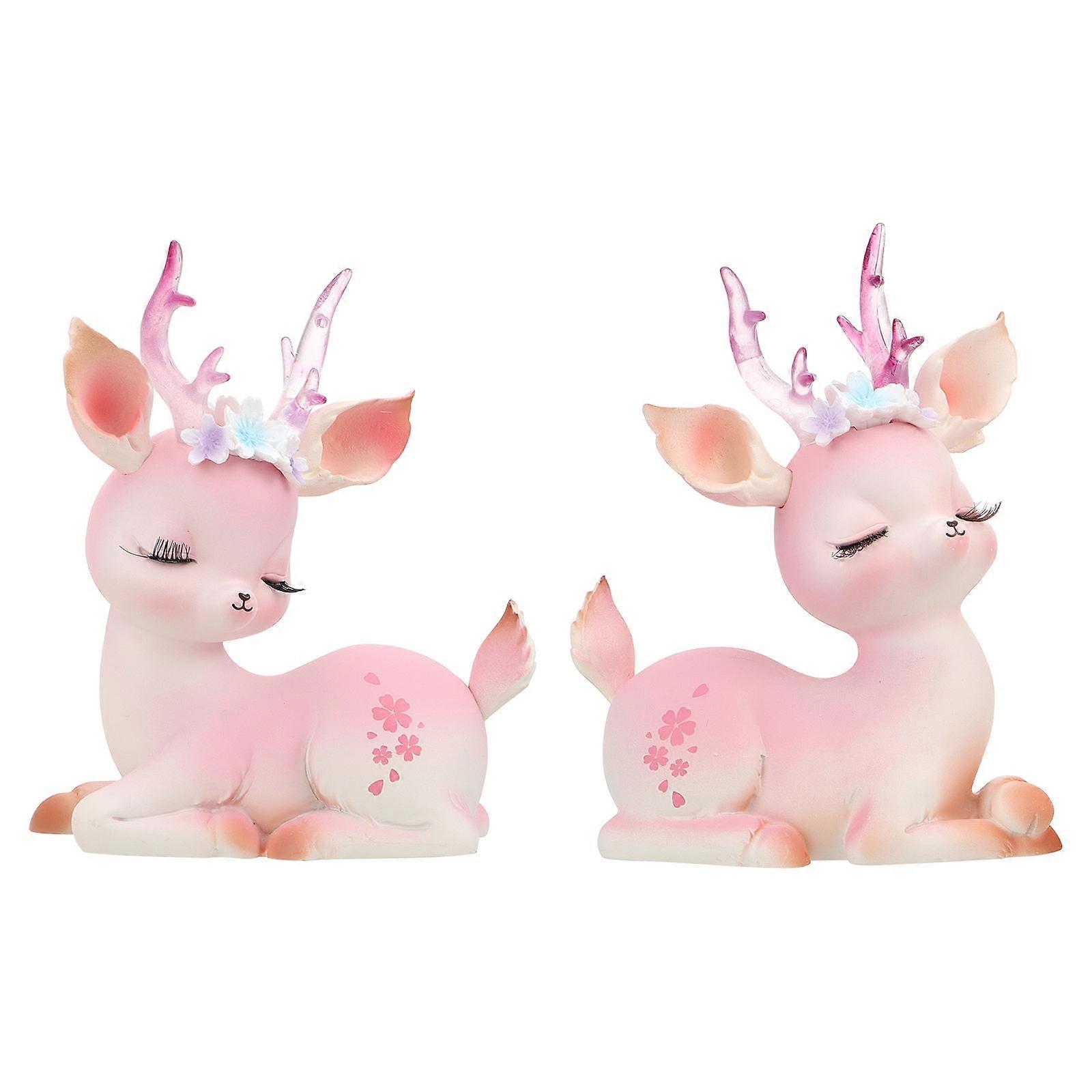 Cartoon Resin Deer Ornaments 2PCS Cute Miniature Decorations for Car Dashboard, Office, Home & Study Table Safe Design, Vibrant Decorative Accent