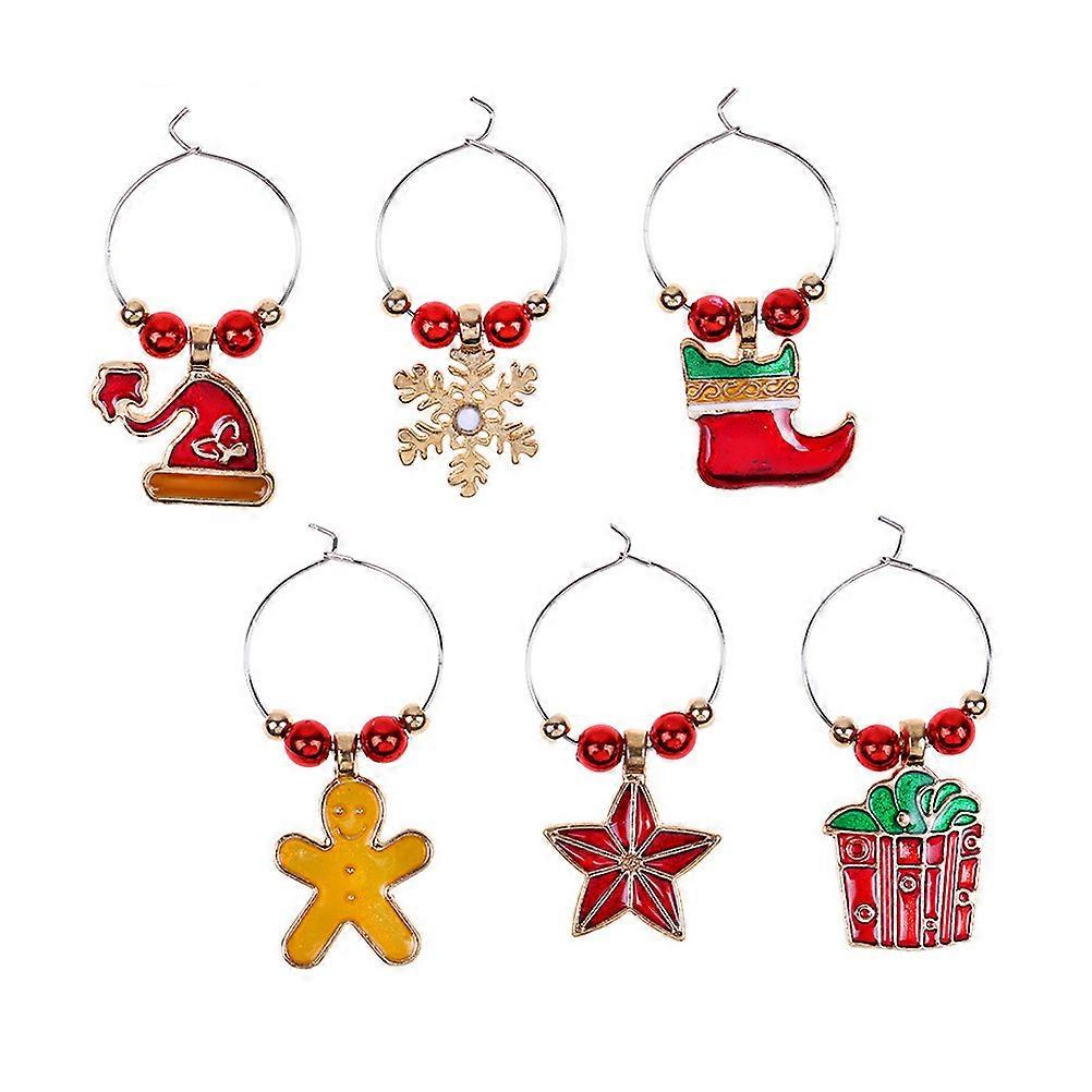 Christmas Themed Goblet Pendant Identify Wine Glasses Little Man Shape Party Decoration Assorted Color 6Pcs