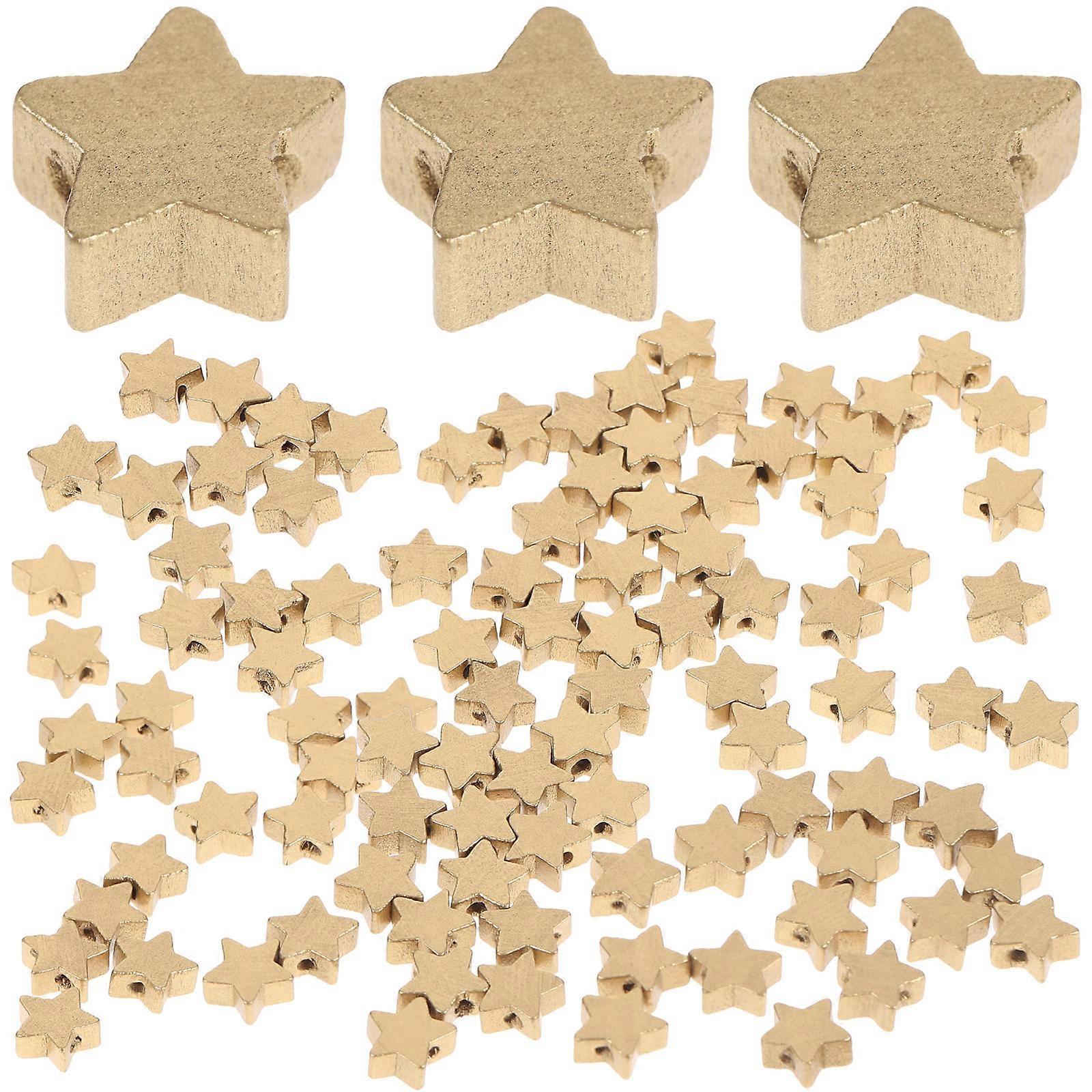 100pcs Star Wood Disc Craft Beads with Hole Wooden Pentagram for Math Teaching Hanging Pendants Art Projects Smooth Golden Surface