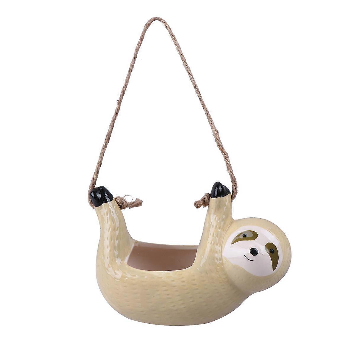 Sloth Flower Pot Planter Hanging Succulent Plant Container Unique Home Decoration for Room Office Yellow 1Set