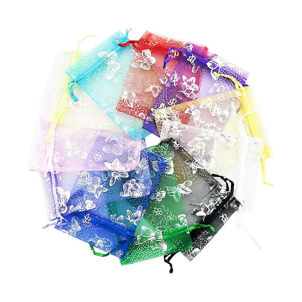 Storage Drawstring Gauze Bags Assorted Color Rectangular Shape Jewelry Packaging 100Pcs