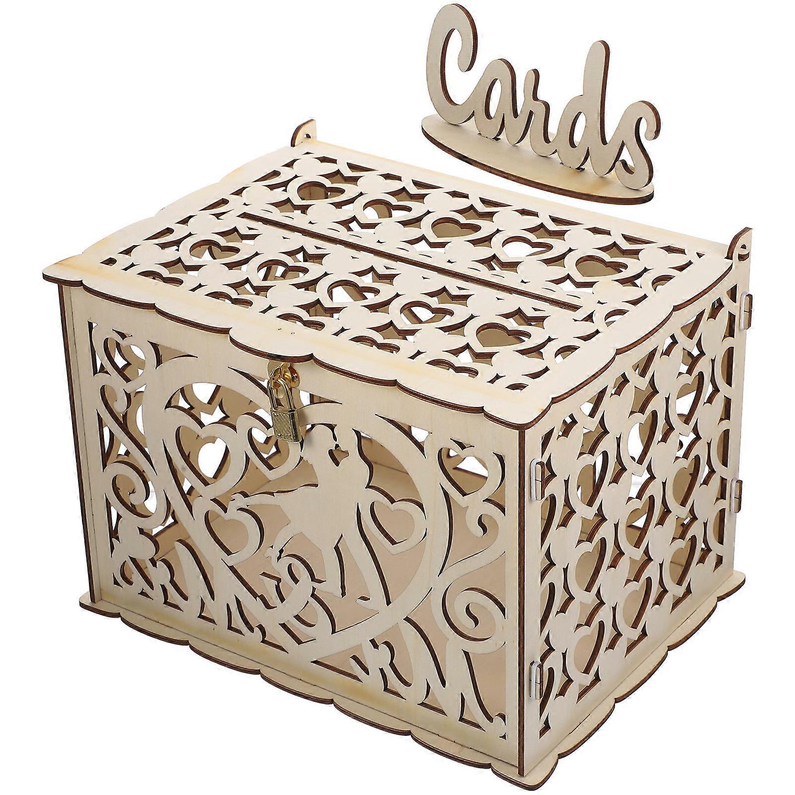 Wood Holder Hollow Wooden Box present Holder For Anniversary Decorations Beige Color 1Pack