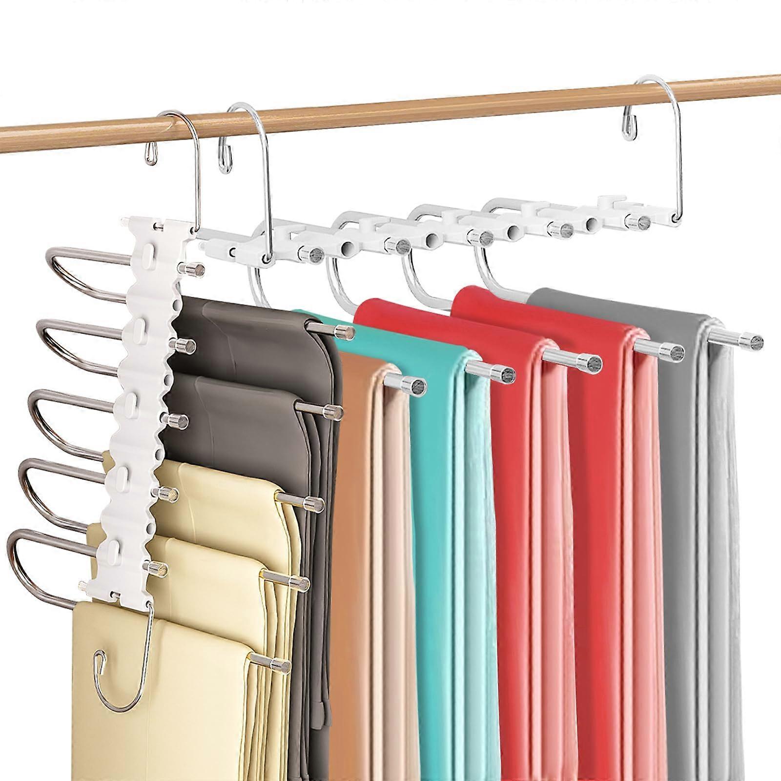 Trouser Hangers, Spacesaving, Pack of 2 5 in 1 Stainless Steel Hangers