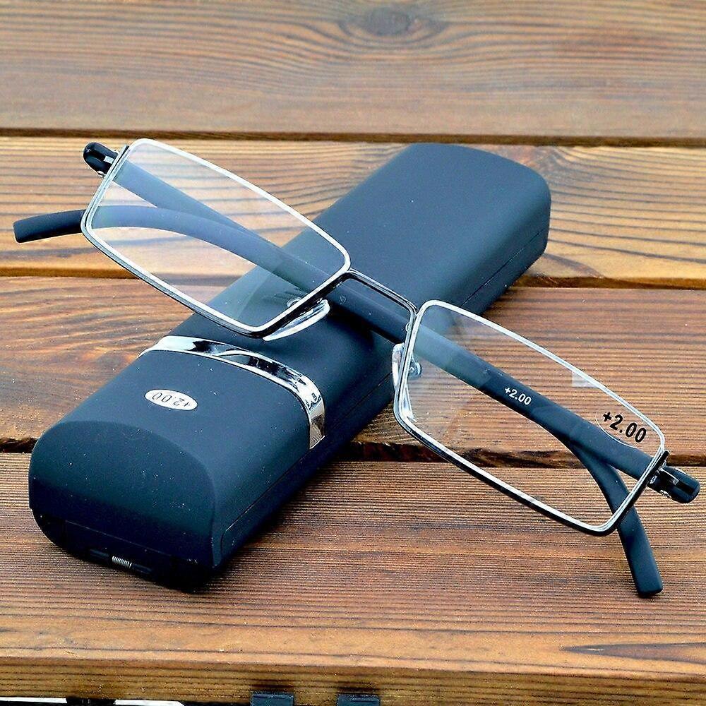 Up Half-rim Alloy Black Frame Portable Spectacles Multi-coated Lenses Fashion Reading Glasses +0.75 To +4 with CASE