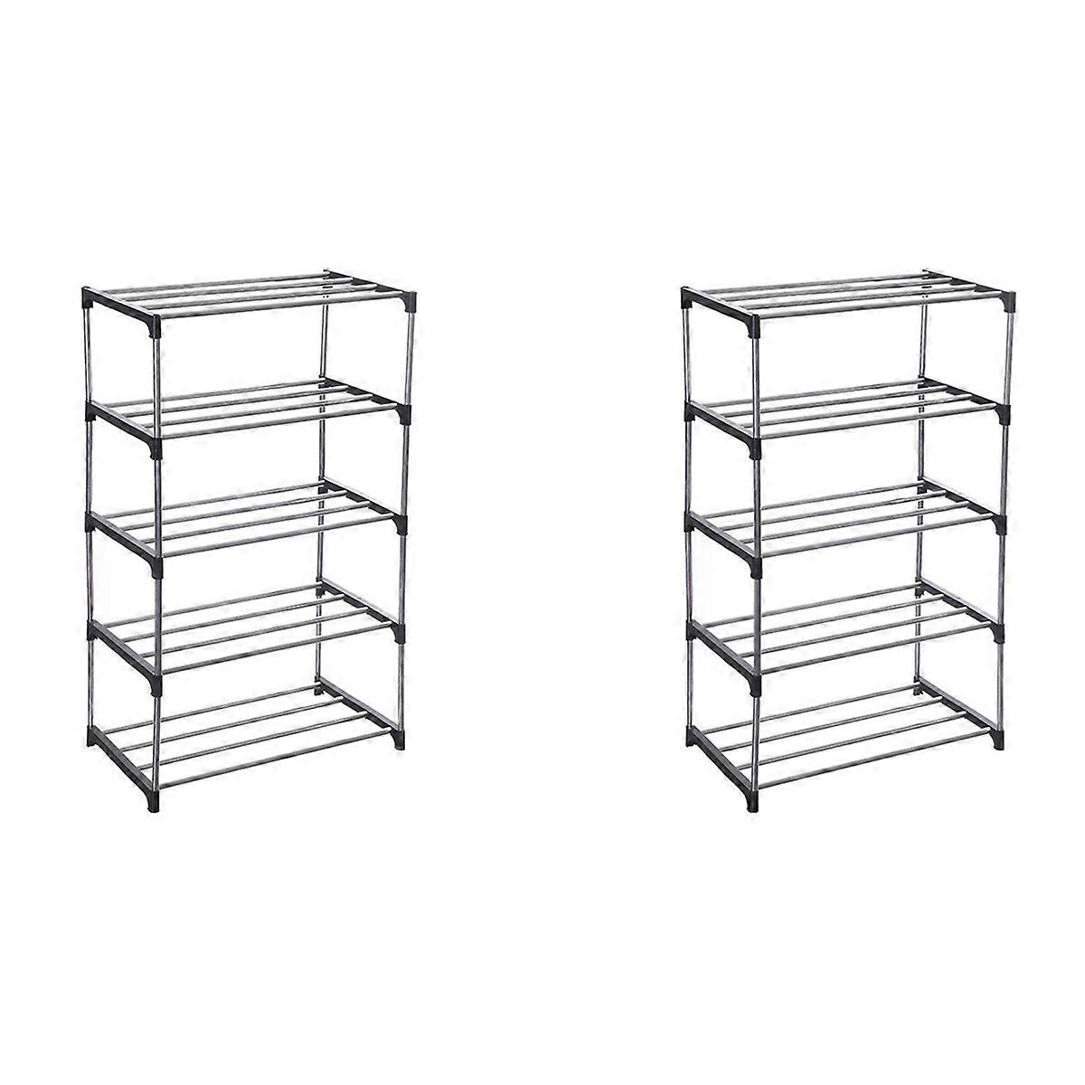 Stackable Small Shoe Rack, Entryway, Hallway and Closet Space Saving Storage and Organization (Black