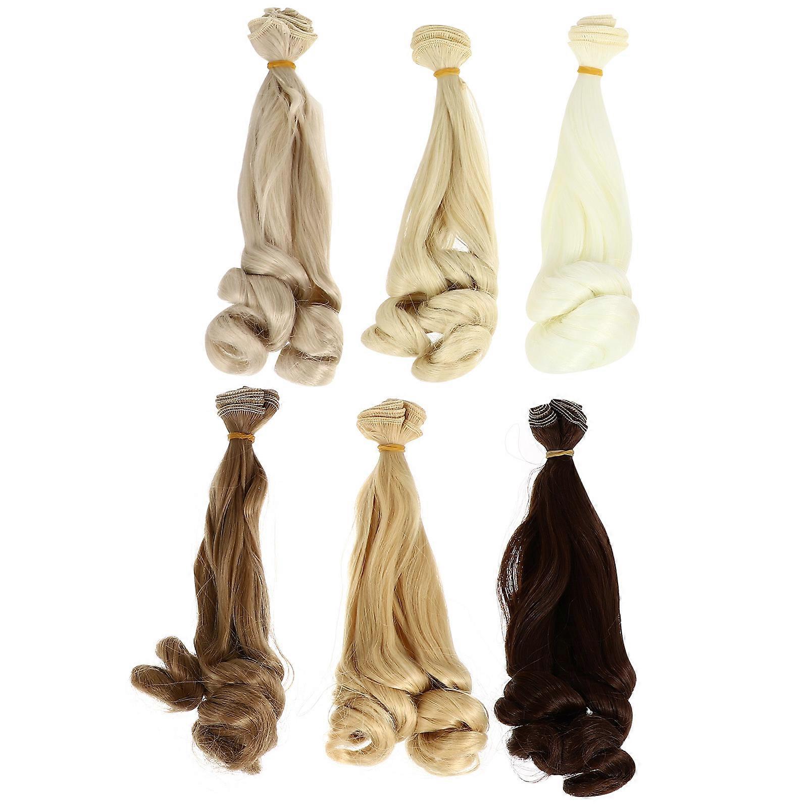 6pcs Colorful High Temperature Silk Short Wavy Doll Hair Wigs with Lifelike Scalp for Fashion Doll Making Tools