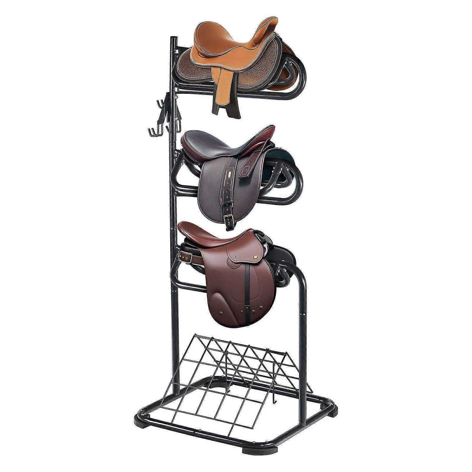 Freestanding Saddle Stand, 30 x 30 x 68.5 in, 3 Tiers Saddle Rack, Heavy Duty Saddle Blanket Holder with Removable & Rotating Tiers