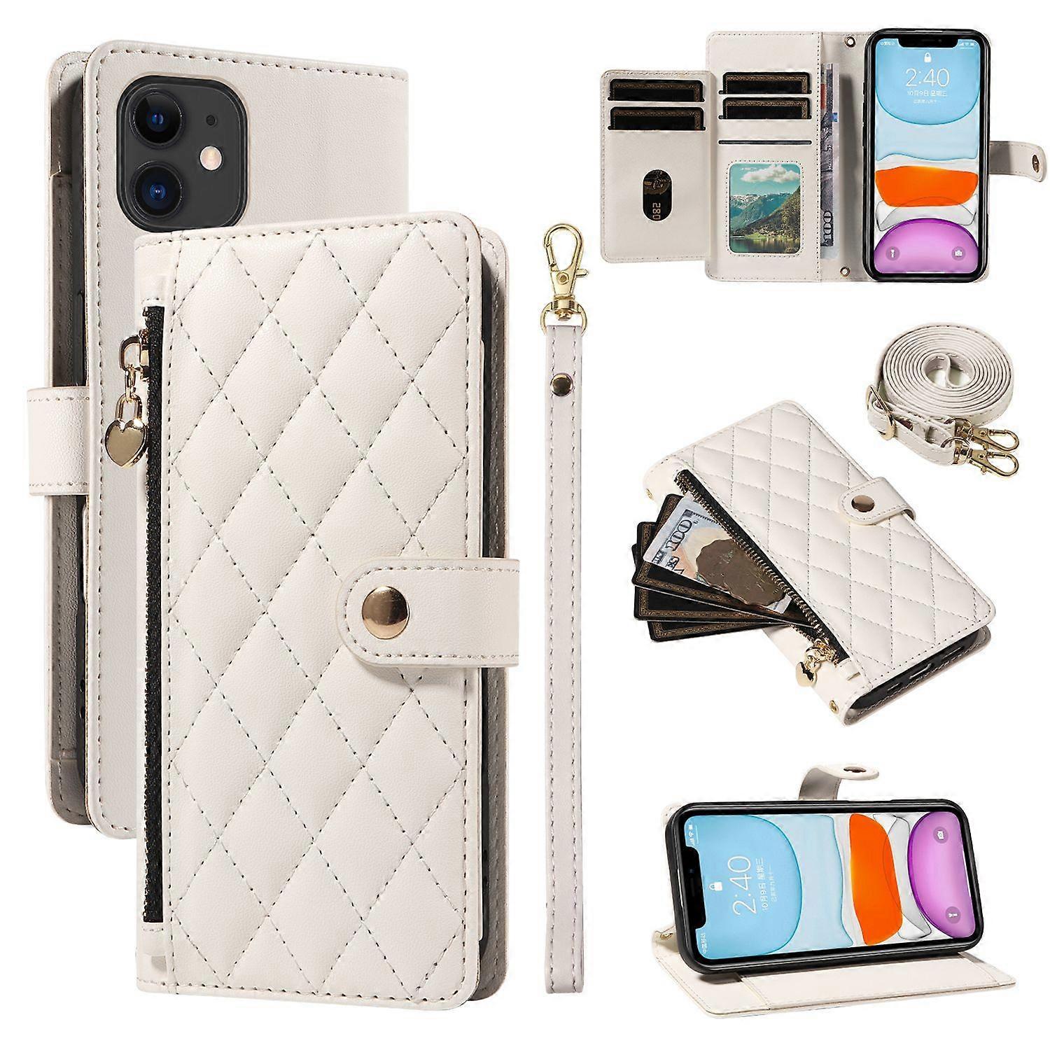 Case for iPhone 11 Shockproof Premium Zipper Pocket Wallet Card Holder Leather Cover with Detachable Wrist and Shoulder Strap Compatible with iPhone 1
