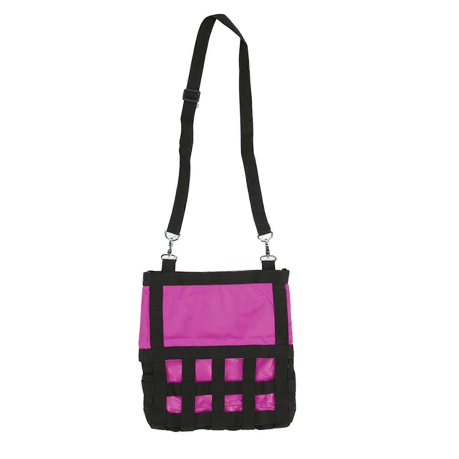 Small Pet Hay Feeder Bag Hanging Guinea Pig Hay Feeding Storage for Chinchilla Hamster ChipmunkPink (With Shoulder Strap)