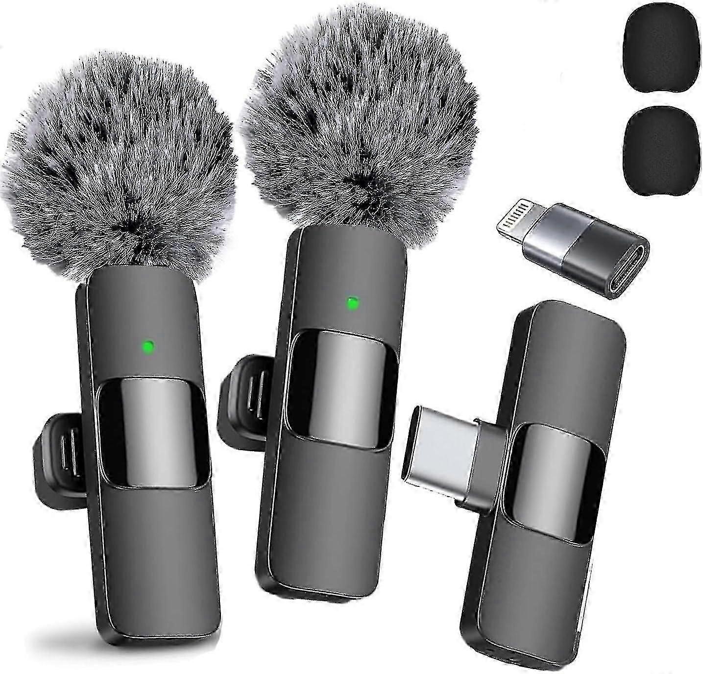 2024 Professional Wireless Lavalier Microphone 2 Pack Noise Canceling Crystal Clear Recording with USB-C for iPhone 15 Pro Max, iPad, Android, Live St