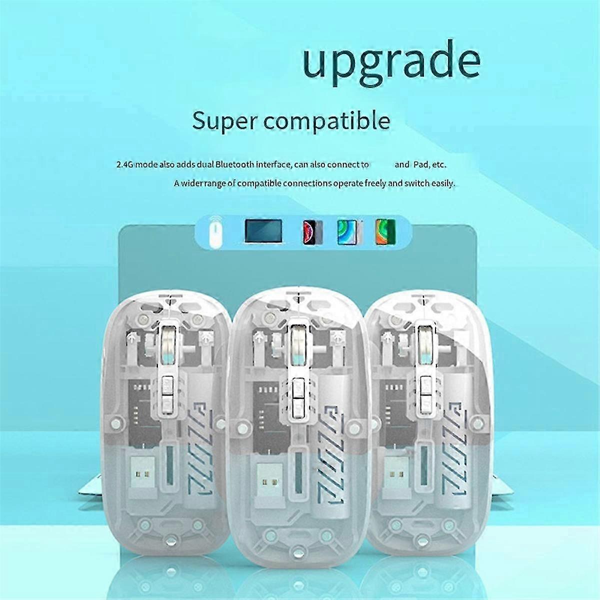 Transparent Wireless Mouse Dual Mode 2.4G Bluetooth Rechargeable Mute Cordless Computer Mouse for PC Laptop
