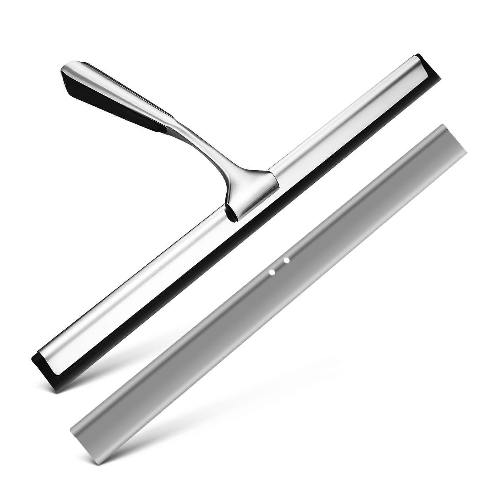 1 set of squeegee with wiping lip and selfadhesive effective glass cleaner for windows, shower screens, and bathroom tiles replacement strips